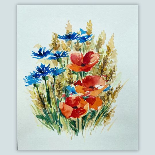 Roter Mohn mit Kornblumen und Weizen