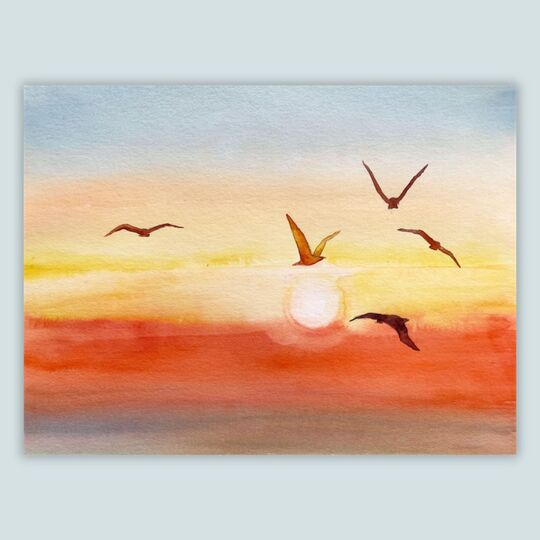 Sonnenuntergang mit Möwen